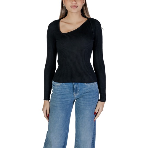 Oblačila Ženske Puloverji Vila VINELLY L/S NECK DETAIL KNIT TOP/PB 14103386 Črna