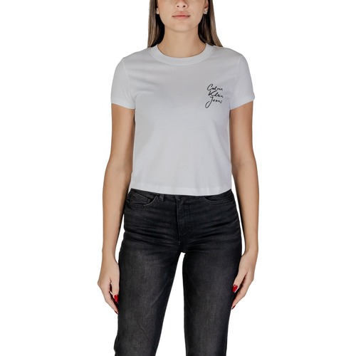 Oblačila Ženske Majice s kratkimi rokavi Calvin Klein Jeans SCRIPT INSTITUTIONAL J20J224984 Bela