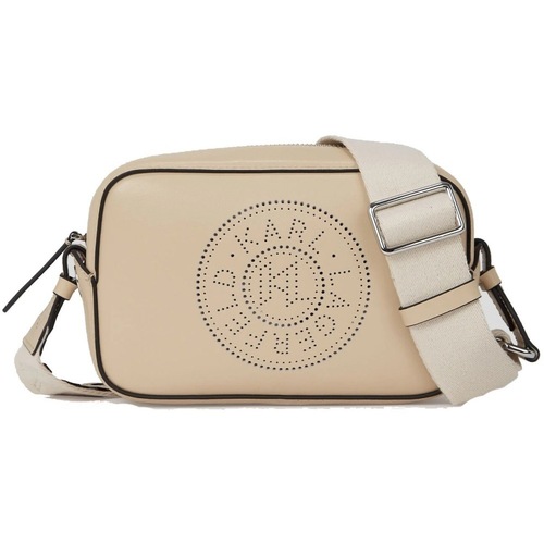 Torbice Ženske Torbe Karl Lagerfeld CIRLCE CAMERA BAG PERFORAT Bež