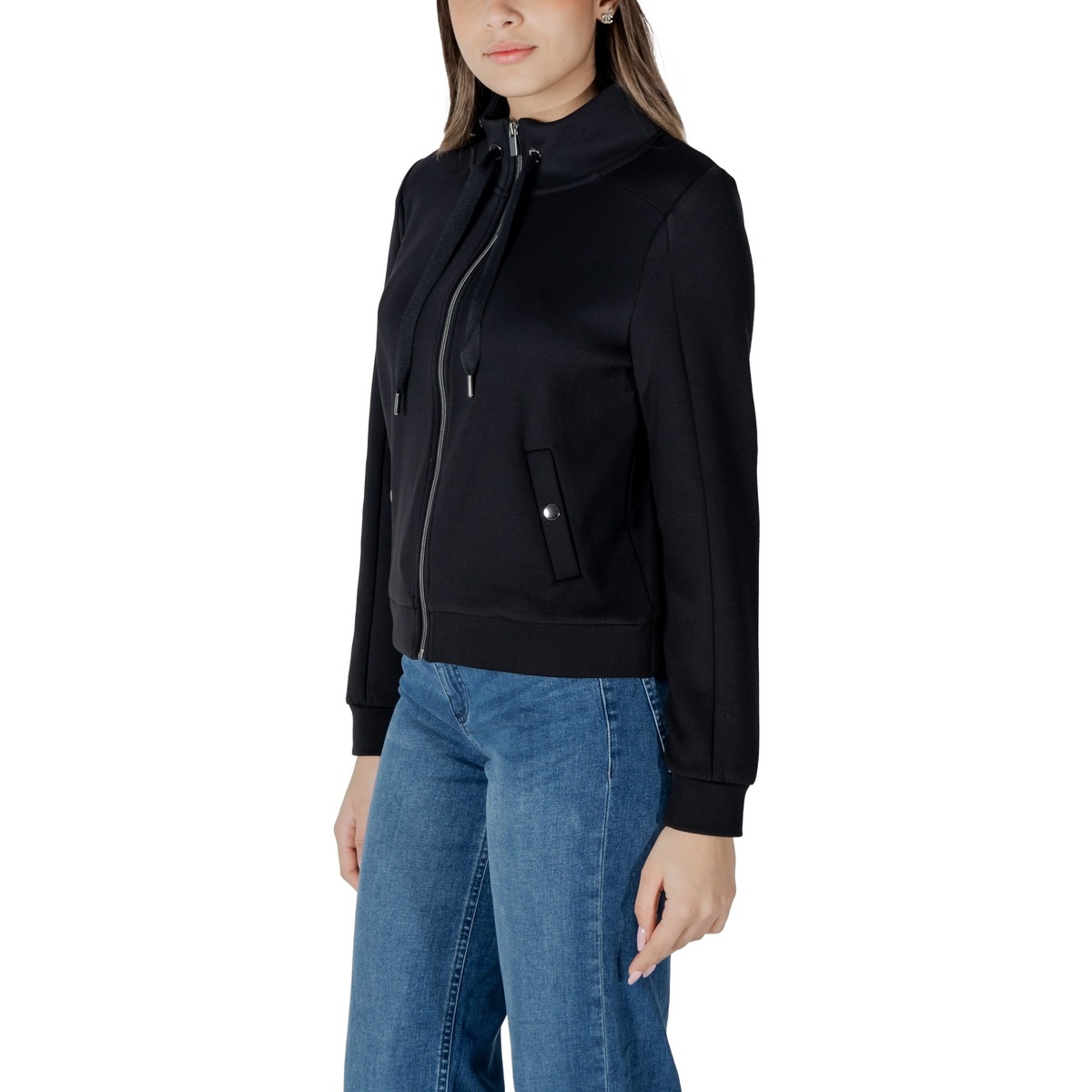 Oblačila Ženske Puloverji Street One LTD QR zipper jacket w.strings 322579 Črna
