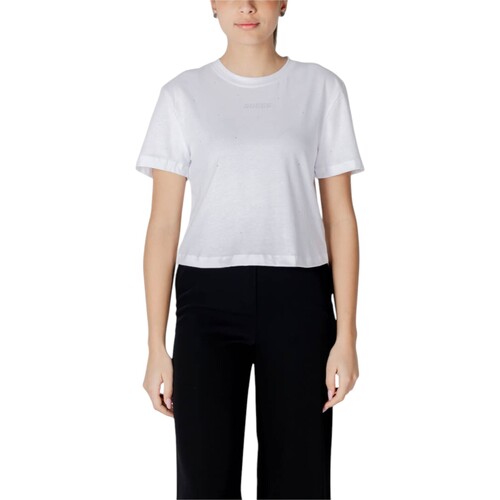 Oblačila Ženske Majice s kratkimi rokavi Guess PRIMULA RHINESTONES BOXY TEE V5GI00 I3Z14 Bela