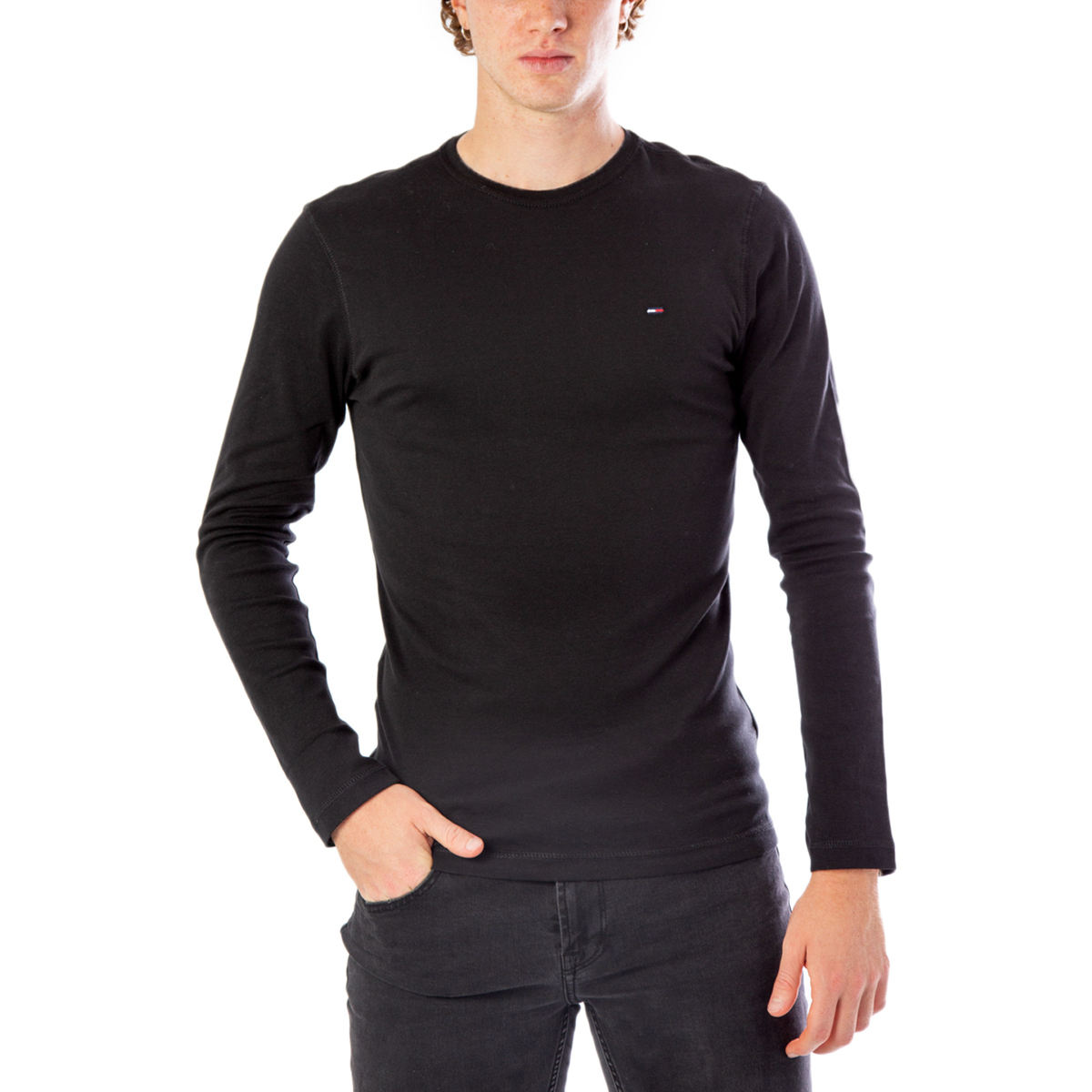 Oblačila Moški Majice z dolgimi rokavi Tommy Hilfiger ORIGINAL RIB LONGSLEEVE TEE DM0DM04409 Črna