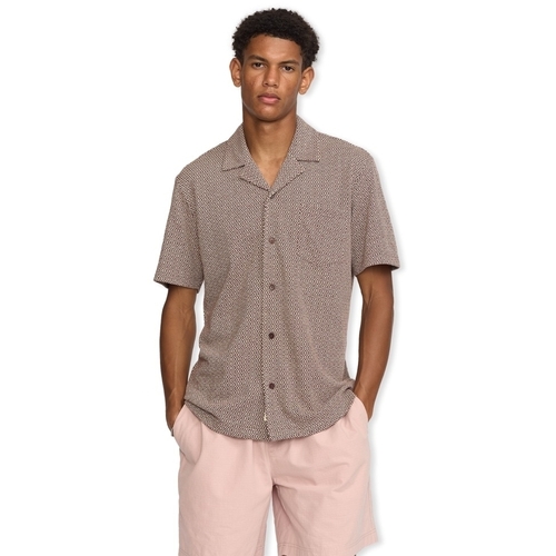 Oblačila Moški Srajce z dolgimi rokavi Rvlt Revolution Jacquard Cuban Shirt 3175 - Brown Kostanjeva