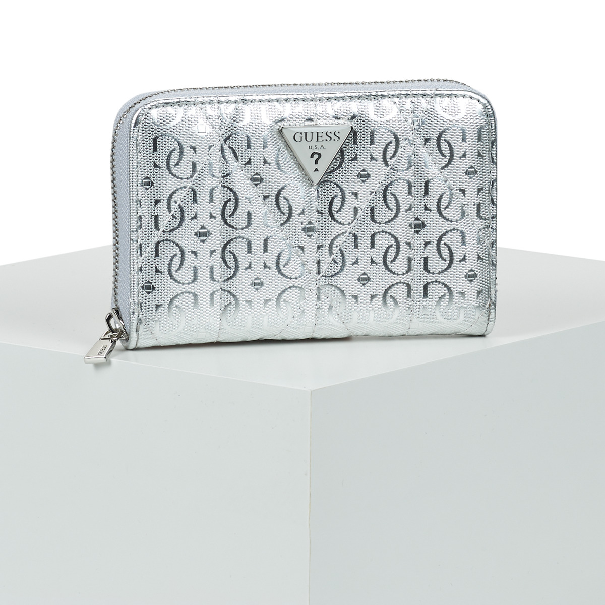 Torbice Ženske Denarnice Guess ALDINA SLG MEDIUM ZIP AROUND Srebrna