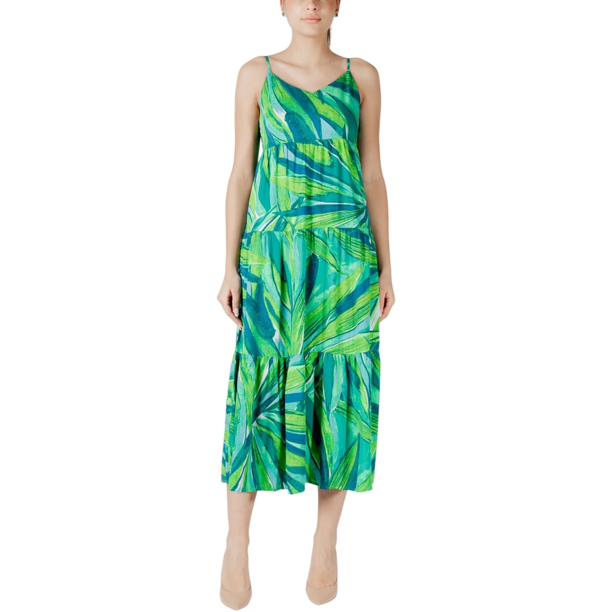 Oblačila Ženske Dolge obleke Only ONLALMA LIFE VIS STRAP LONG DRESS AOP 15256836 Zelena