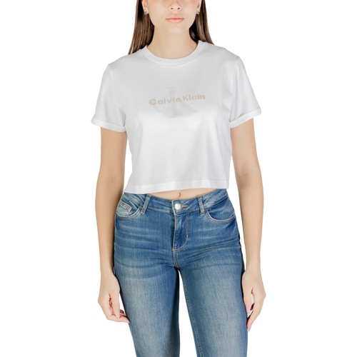 Oblačila Ženske Majice s kratkimi rokavi Calvin Klein Jeans SS LIQUID CK CROPPED LV047AB814 Bela