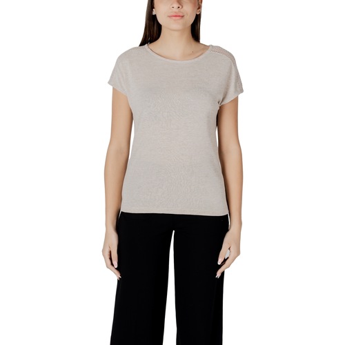 Oblačila Ženske Majice s kratkimi rokavi Street One LTD QR linen look shirt w.laceshoulde 323146 Bež