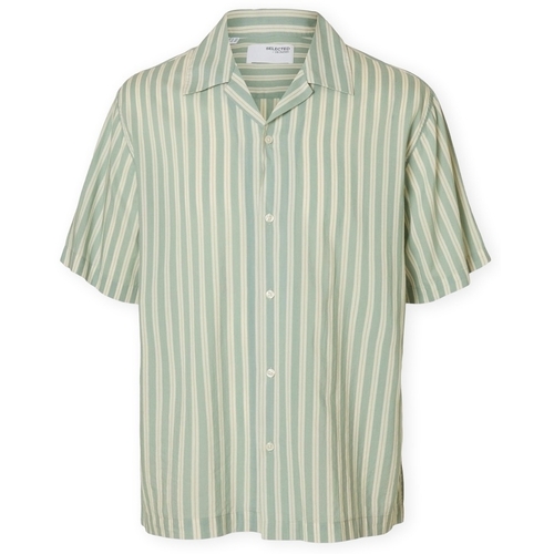 Oblačila Moški Srajce z dolgimi rokavi Selected Relaxair Mix Shirt - Iceberg Green/Stripes Zelena