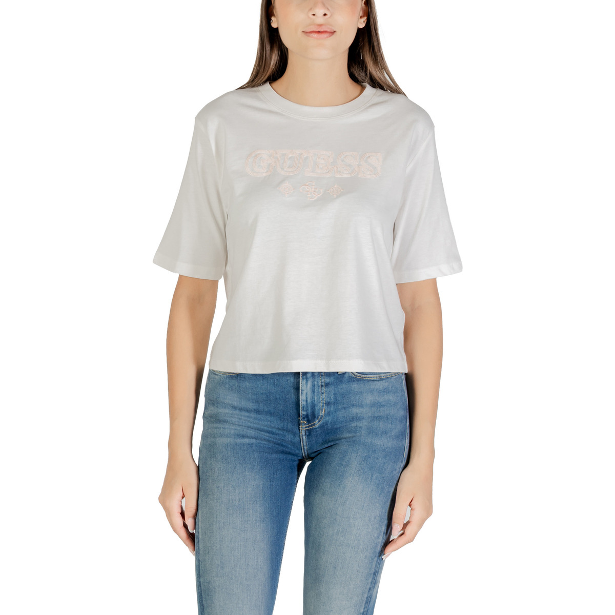 Oblačila Ženske Majice s kratkimi rokavi Guess GLORIA BOXY T-SHIRT V5YI11 I3Z14 Bela