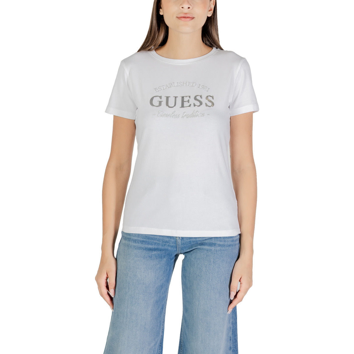 Oblačila Ženske Majice s kratkimi rokavi Guess NINA SS CN T-SHIRT V5YI12 J1314 Bela