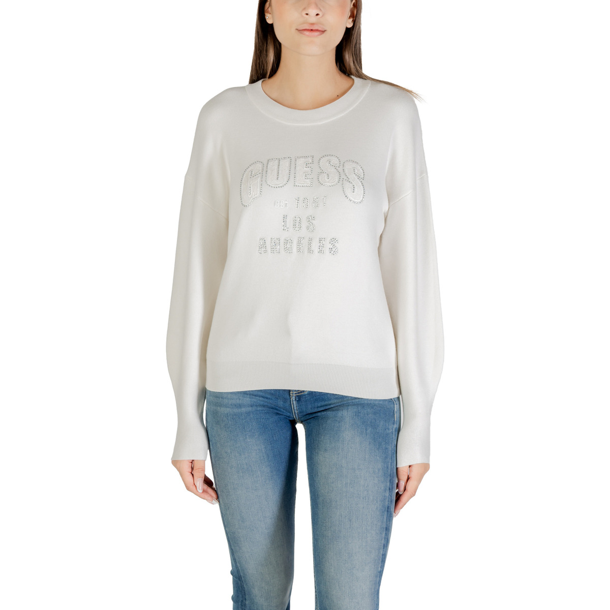 Oblačila Ženske Puloverji Guess LS CN LEIGHTON LOGO SWTR W5YR26 Z26I2 Bela